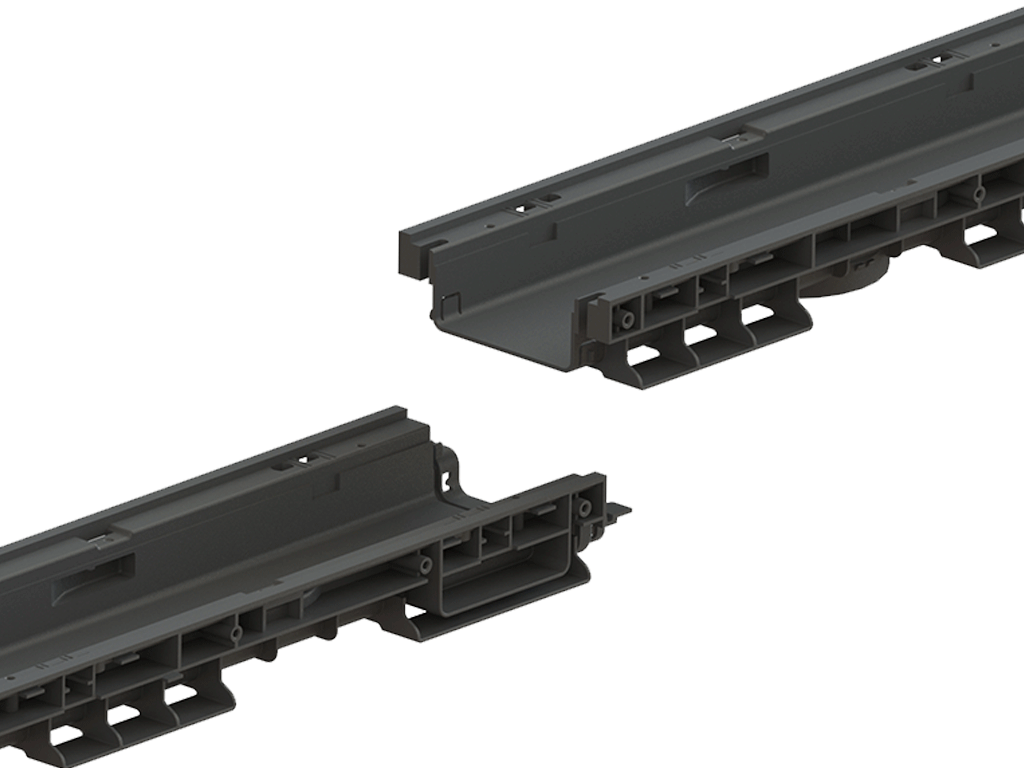 Rigolă din plastic BASE DN100 H60 cu grătare din fontă în fante clasa de sarcini C250